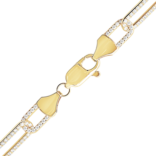 Finished Paperclip Cable Necklace with Alternating Stones in Sterling Silver 18K Yellow Gold Finish (7.80 mm)