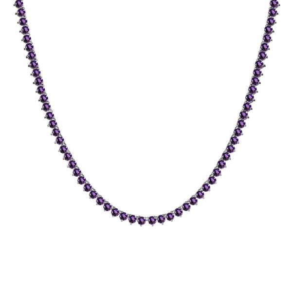 Tennis Necklace with Amethyst Stones (February Birthstones) in 14K Gold (1.75 mm - 4.0 mm)