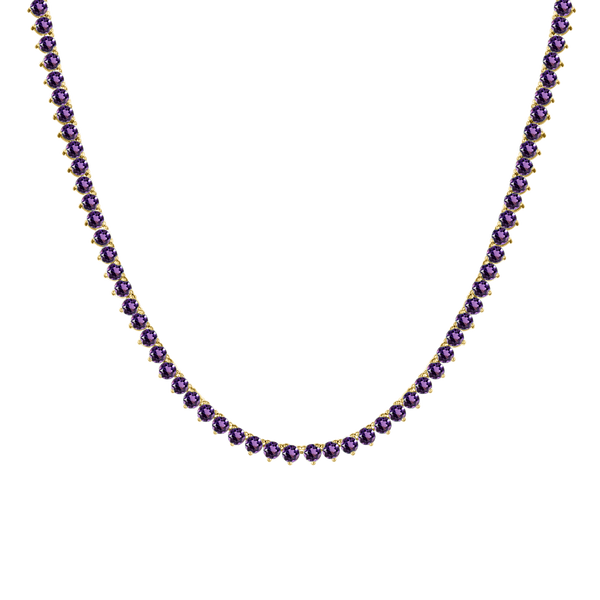 Tennis Necklace with Amethyst Stones (February Birthstones) in 14K Gold (1.75 mm - 4.0 mm)