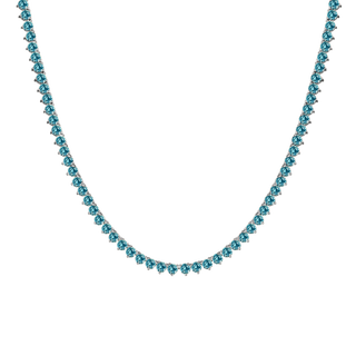 Tennis Necklace with Aquamarine Stones (March Birthstones) in 14K Gold (1.75 mm - 4.0 mm)