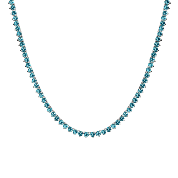 Tennis Necklace with Aquamarine Stones (March Birthstones) in 14K Gold (1.75 mm - 4.0 mm)