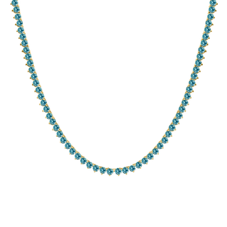 Tennis Necklace with Aquamarine Stones (March Birthstones) in 14K Gold (1.75 mm - 4.0 mm)