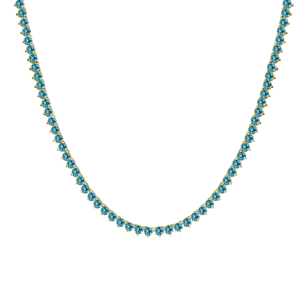 Tennis Necklace with Aquamarine Stones (March Birthstones) in 14K Gold (1.75 mm - 4.0 mm)