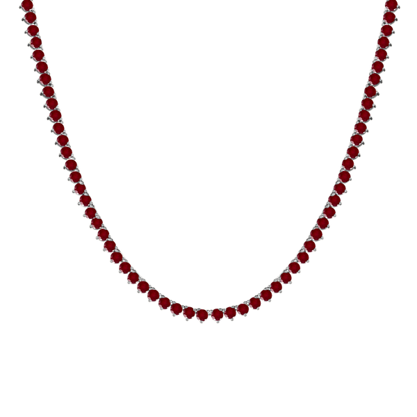 Tennis Necklace with Ruby Stones (July Birthstones) in 14K Gold (1.75 mm - 4.0 mm)