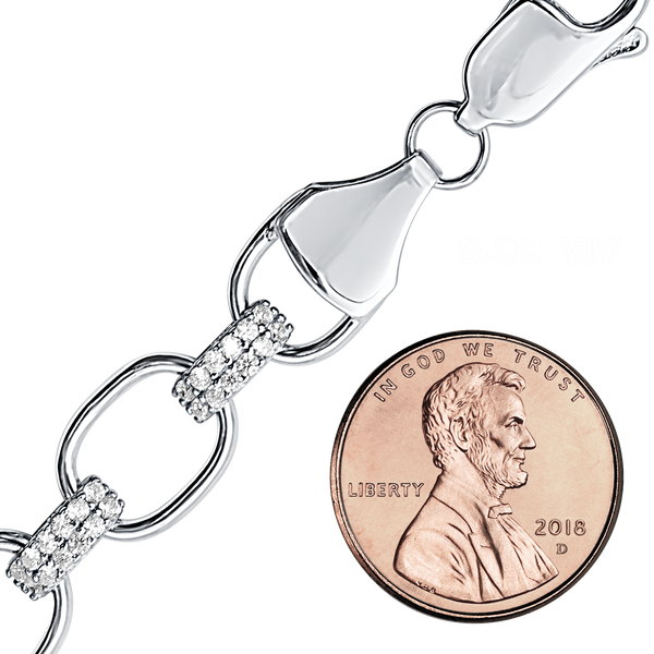 Finished Oval Paperclip Cable Necklace with Alternating CZ Stones in Sterling Silver (9.00 mm)