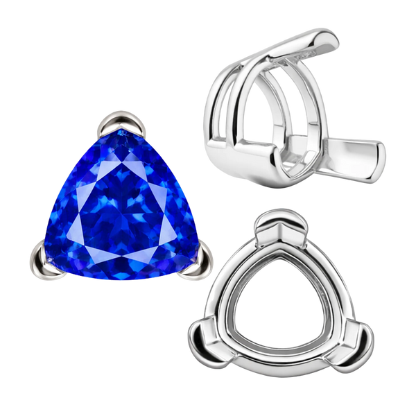 V-End Trillion Shape Wire Basket Settings in Sterling Silver (3.00 mm - 16.00 mm)