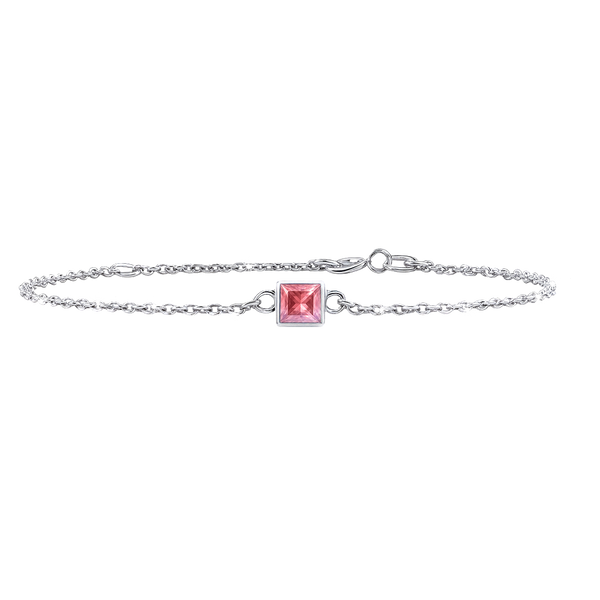 Diamond or Gemstone Square Bezel Charm in 14K White Diamond Cut Cable Bracelet