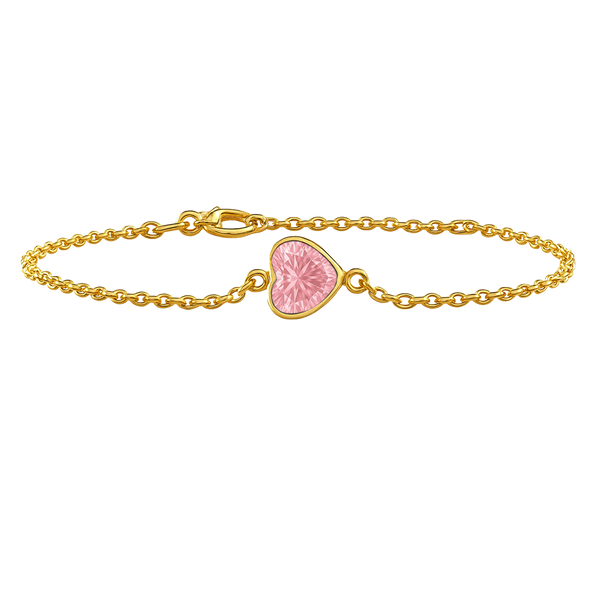 Diamond or Gemstone Heart Bezel Charm in 14K Yellow Round Cable Bracelet