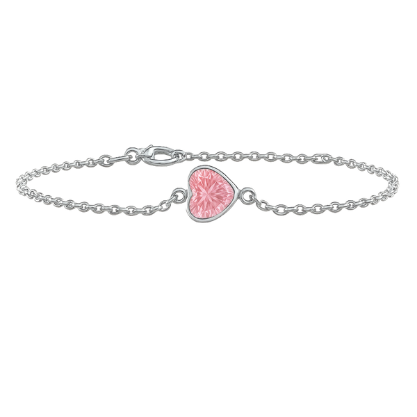 Diamond or Gemstone Heart Bezel Charm in 14K White Diamond Cut Cable Bracelet