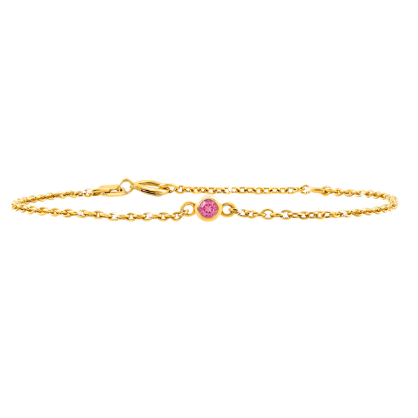 Diamond or Gemstone Round Bezel Charm in 14K Yellow Diamond Cut Cable Bracelet