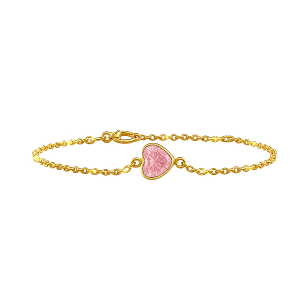 Diamond or Gemstone Heart Bezel Charm in 14K Yellow Diamond Cut Cable Bracelet