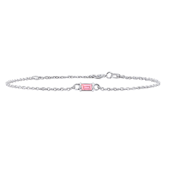 Diamond or Gemstone Baguette Bezel Charm in 14K White Diamond Cut Cable Bracelet
