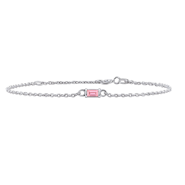 Diamond or Gemstone Baguette Bezel Charm in 14K White Round Cable Bracelet