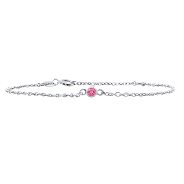 Diamond or Gemstone Round Bezel Charm in 14K White Round Cable Bracelet