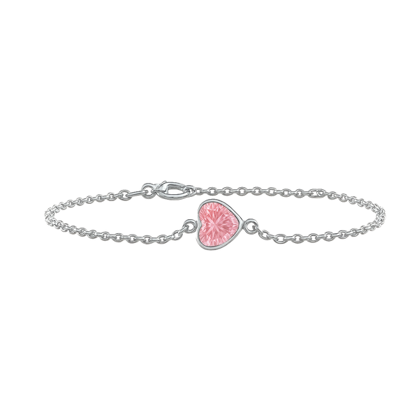 Diamond or Gemstone Heart Bezel Charm in 14K White Round Cable Bracelet