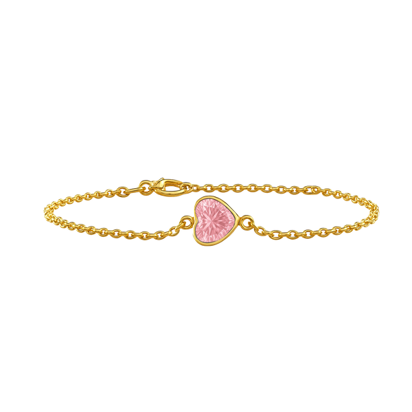 Diamond or Gemstone Heart Bezel Charm in 14K Yellow Round Cable Bracelet