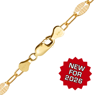 Finished Etched Alternating Valentino Paperclip Anklet in 14K Gold-Filled (3.10 mm)