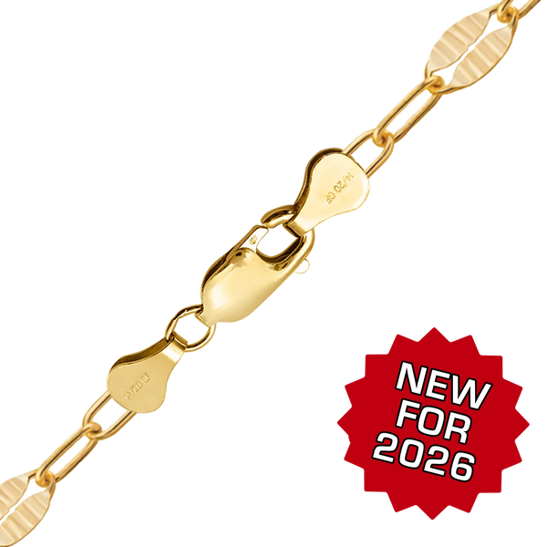 Finished Etched Alternating Valentino Paperclip Anklet in 14K Gold-Filled (3.10 mm)