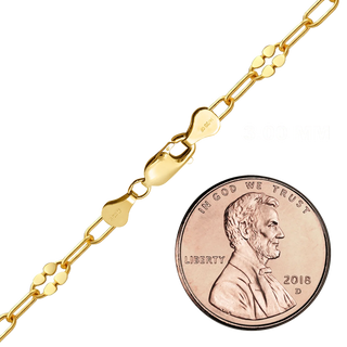 Finished Clover Alternating Valentino Paperclip Anklet in 14K Gold-Filled (3.00 mm)