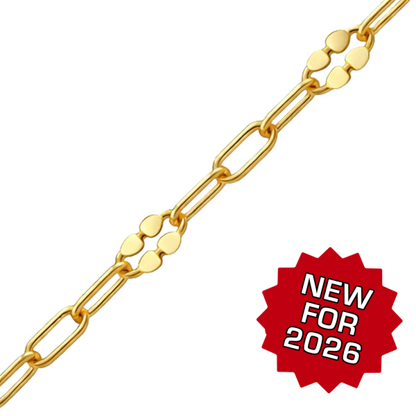Bulk / Spooled Clover Alternating Valentino Paperclip Chain in 14K Gold-Filled (3.00 mm)