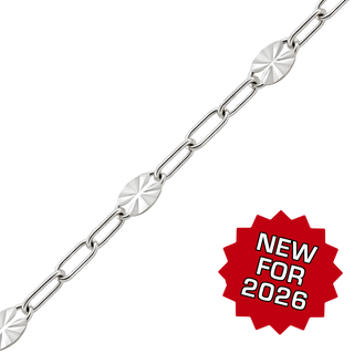 Bulk / Spooled Sparkle Alternating Valentino Paperclip Chain in Platinum (2.40 mm)