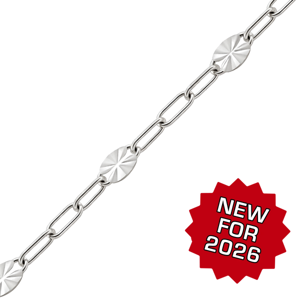 Bulk / Spooled Sparkle Alternating Valentino Paperclip Chain in Platinum (2.40 mm)