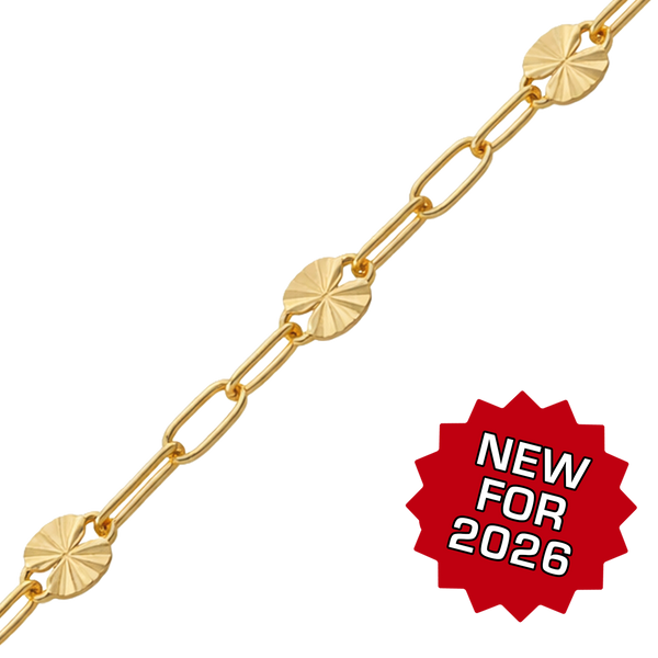 Bulk / Spooled Sparkle Alternating Valentino Paperclip Chain in 14K Gold-Filled (3.30 mm)
