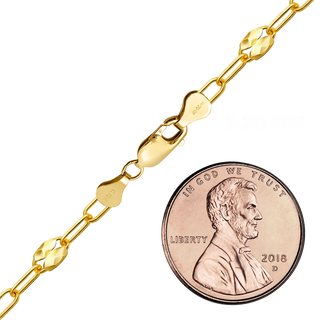 Finished Textured Alternating Valentino Paperclip Anklet in 14K Gold-Filled (3.30 mm)