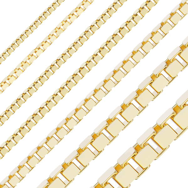 Bulk / Spooled Venetian Box Chain in 14K & 18K Yellow Gold (0.80 mm - 3.30 mm)