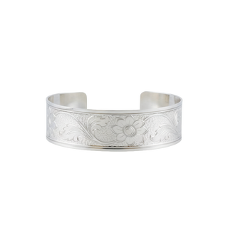 Sterling Silver Floral Pattern Cuff Bracelet WPFL3C