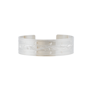 Sterling Silver Floral and Wavey Pattern Cuff Bracelet WPFL6C