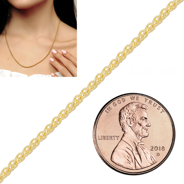 Bulk / Spooled Wheat Chain in 14K Yellow Gold (1.25 mm - 3.50 mm)