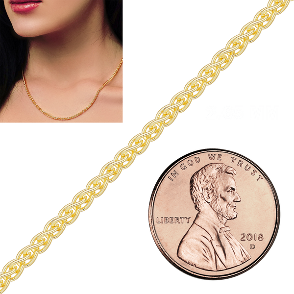 Bulk / Spooled Wheat Chain in 14K Yellow Gold (1.25 mm - 3.50 mm)