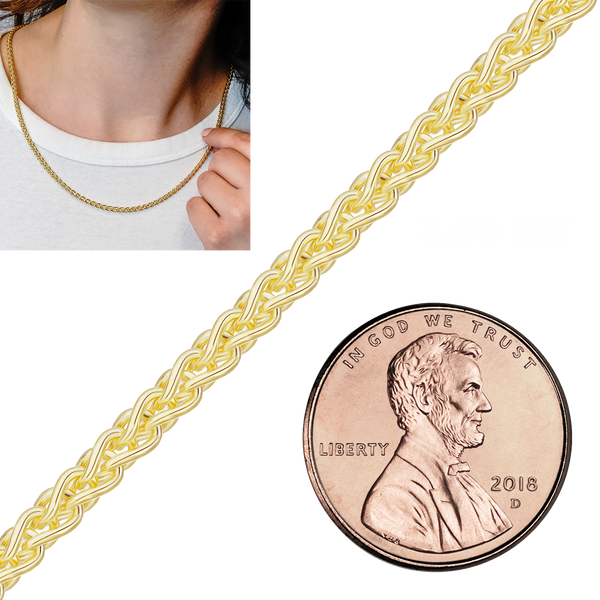 Bulk / Spooled Wheat Chain in 14K Yellow Gold (1.25 mm - 3.50 mm)