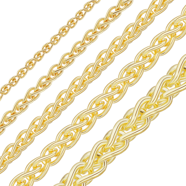 Bulk / Spooled Wheat Chain in 14K Yellow Gold (1.25 mm - 3.50 mm)