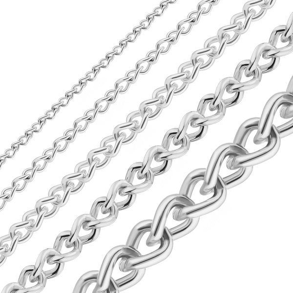 Bulk / Spooled Wheat Curb Chain in Sterling Silver (1.00 mm - 4.40 mm)