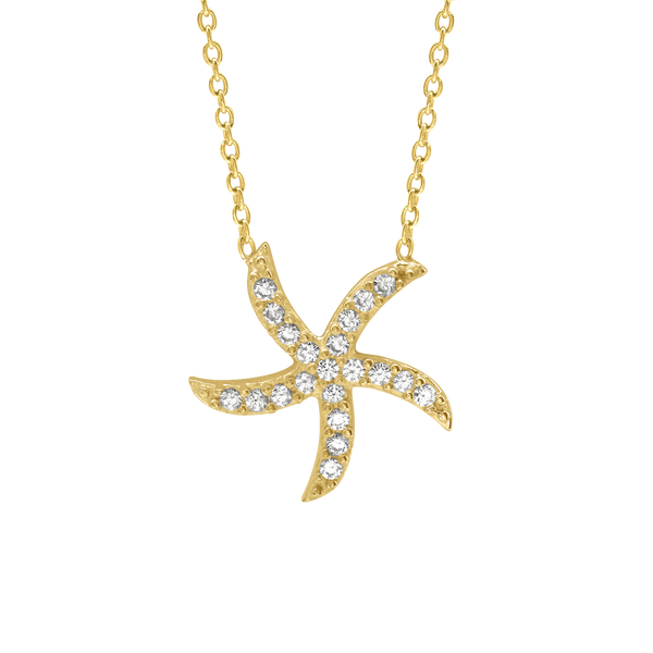 Starfish Necklace with Cubic Zirconia in Sterling Silver (17 x 17 mm)