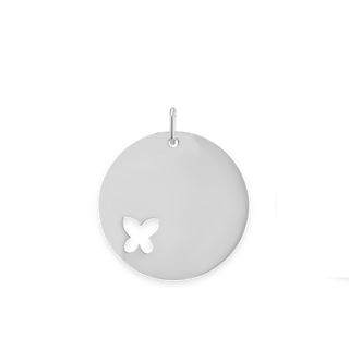 Circle with Butterfly Cut Out Charm in Sterling Silver (22 x 20mm)