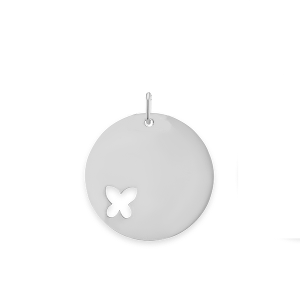 Circle with Butterfly Cut Out Charm in Sterling Silver (22 x 20mm)