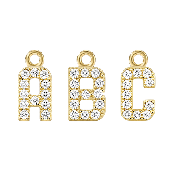 Small Initial Charm with Natural Diamonds with 1 Jump Ring (.005 ct)
