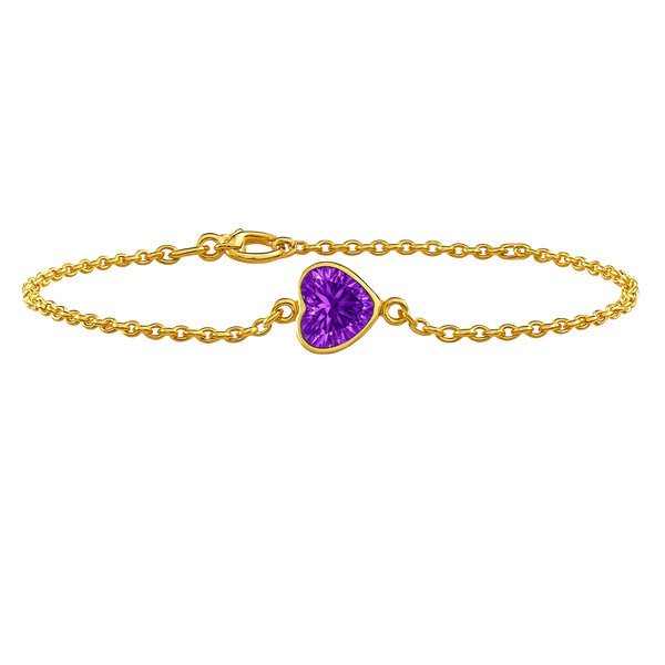 Diamond or Gemstone Heart Bezel Charm in 14K Yellow Round Cable Bracelet