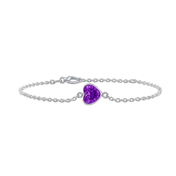 Diamond or Gemstone Heart Bezel Charm in 14K White Round Cable Bracelet