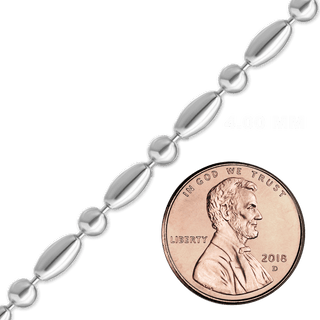 Bulk / Spooled Alternating Oval / Round Bead Chain in Sterling Silver (4.00 mm)
