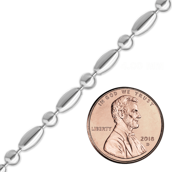 Bulk / Spooled Alternating Oval / Round Bead Chain in Sterling Silver (4.00 mm)