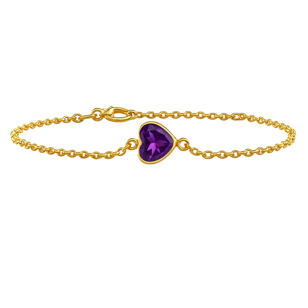 Diamond or Gemstone Heart Bezel Charm in 14K Yellow Round Cable Bracelet