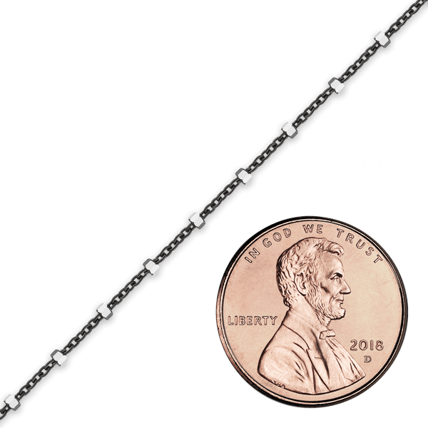 Bulk / Spooled Black Ruthenium Studded (Satellite) Curb Chain in Sterling Silver (1.40 mm)