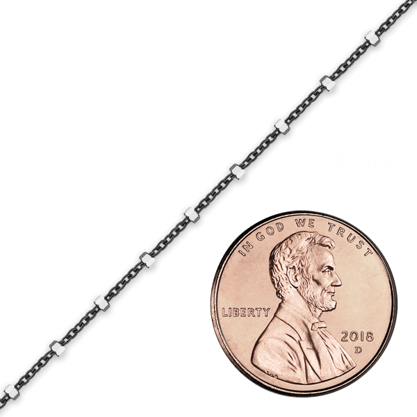 Bulk / Spooled Black Ruthenium Studded (Satellite) Curb Chain in Sterling Silver (1.00 mm)