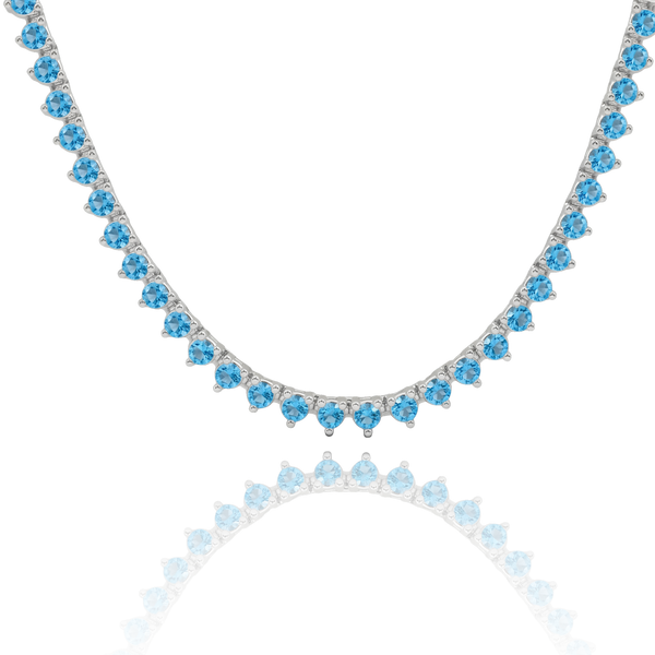 Tennis Necklace with Blue Topaz Stones (December Birthstones) in 14K Gold (1.75 mm - 4.0 mm)