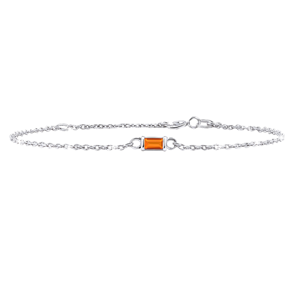 Diamond or Gemstone Baguette Bezel Charm in 14K White Diamond Cut Cable Bracelet