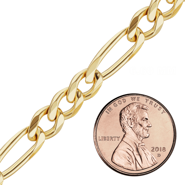 Bulk / Spooled Classic Figaro Semi-Solid Chain in 14K Yellow Gold (1.80 mm - 6.60 mm)
